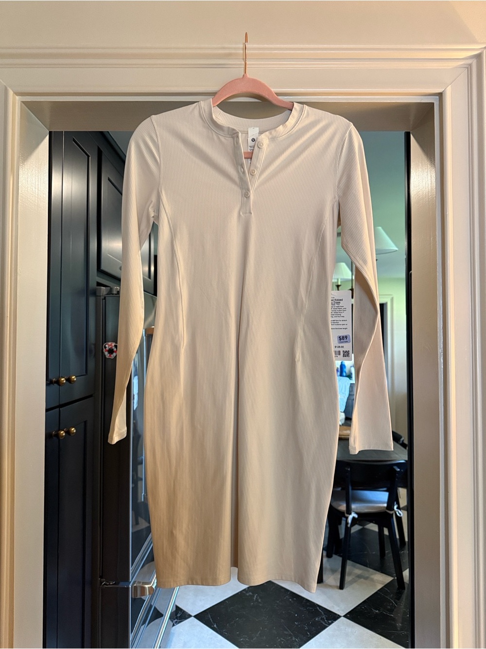 NWT LULU All Aligned Ribbed Henley Dress in Cream, size 6